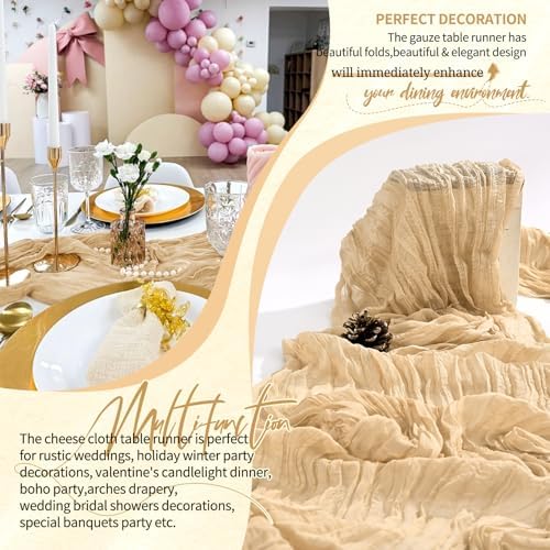 10 Pack Beige Cheesecloth Table Runner Wedding Birthday Table Decor