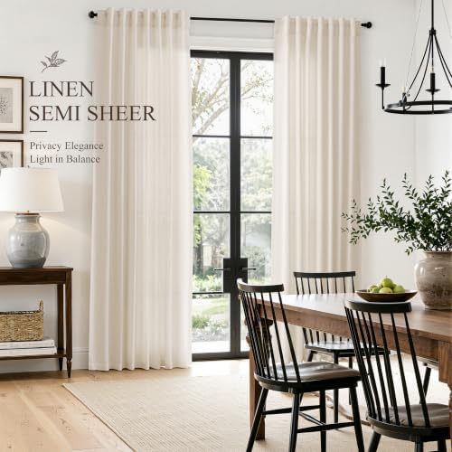 Hokibero Cream Linen Curtains 120 Inches Long for Living Room 2 Panels