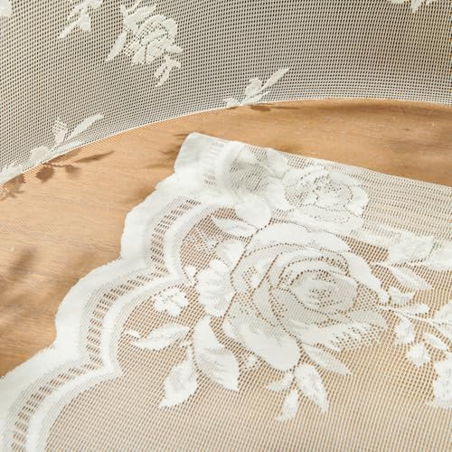 Cream Lace Curtains 120 Inches Long 2 Panels Victorian Floral Sheer