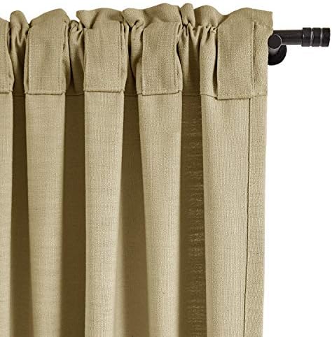 Frelement Tan Linen Curtains Back Tab & Rod Pocket Indoor Drapes