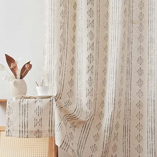 jinchan Linen Curtains Farmhouse Boho Drapes 63 Inch Grommet 2 Panels