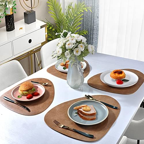 6 Pack Faux Leather Placemats Set Easy to Clean (Brown)
