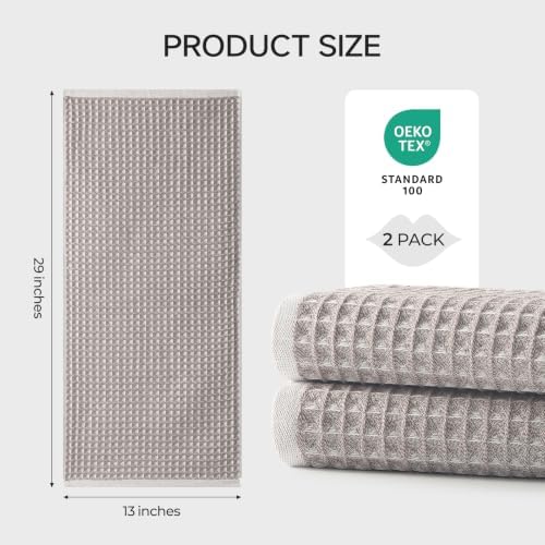 REDKISS 2 Pack Taupe Waffle Hand Towels for Bathroom, 100% Cotton
