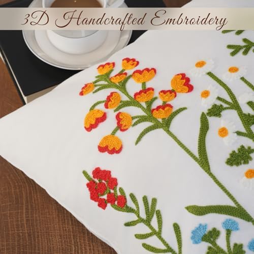 Embroidered Throw Pillow Covers 18x18 Set of 2 with Zipper, Flower