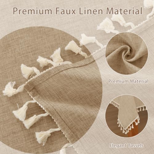 JIUZHEN Waterproof Linen Round Tablecloth with Beige Tassels