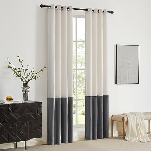 BULBUL Cream Ivory Gray 120 inches Velvet Curtains for Living Room 2