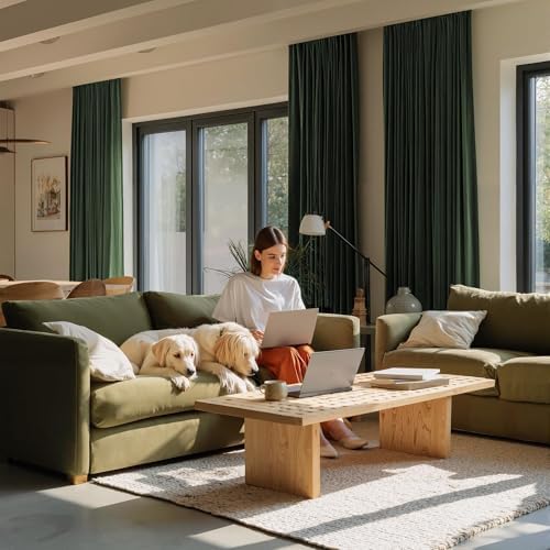 NICETOWN Olive Green Blackout 120 inch Long Velvet Curtains for