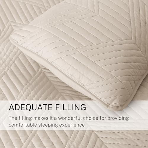 Exclusivo Mezcla Ultrasonic King Quilt Bedding Set, Beige Cream