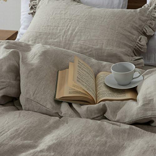 100% Linen Duvet Cover Set, 3Pcs Farmhouse Ruffled Bedding Cover Set