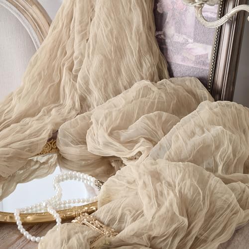 12 Pack Tan Beige Cheesecloth Table Runners, 120 Inch 10Ft Gauze Table