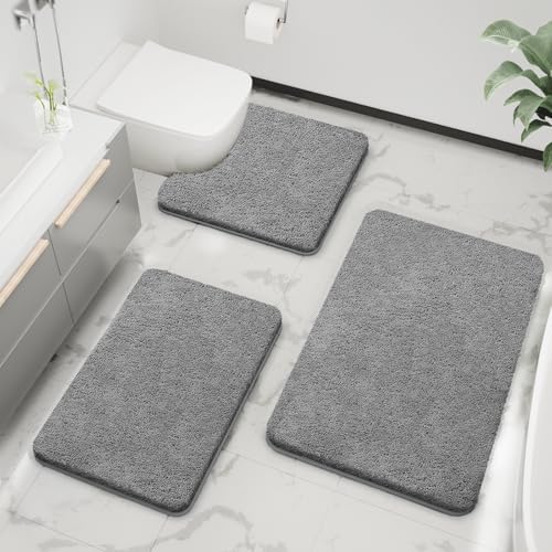 Ultra Soft Microfiber Bathroom Rug Set 3 Pieces - Non Slip Quick Dry