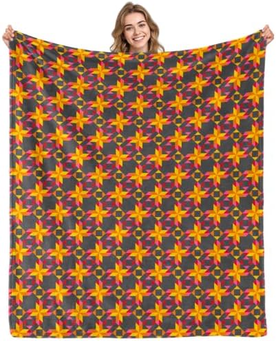 Aimego Retro Geometric Throw Blanket 60 x 80, Boho Fleece Blanket