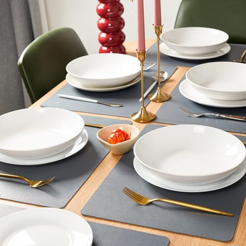 DOLOPL Grey Placemats Set of 6, Wipeable Faux Leather Place Mats