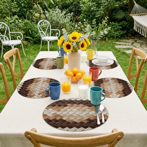 Neutral Woven Pattern Faux Leather Placemats Set of 8, 12in