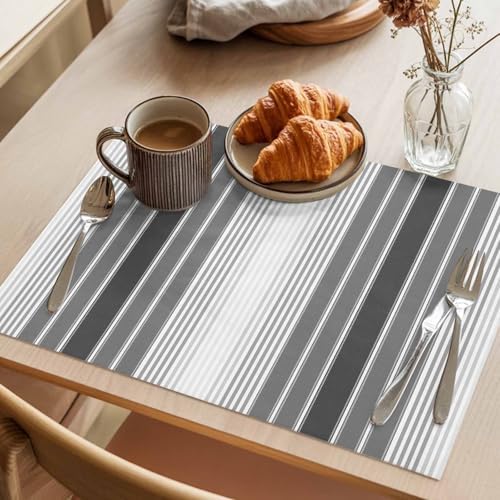 Abstract Grey Gradient Stripe Placemats Set of 4 Washable Table Mats