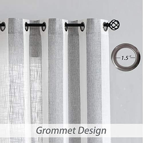 Central Park Gray White Vertical Stripe Curtain Semi Sheer, 44" Wx63