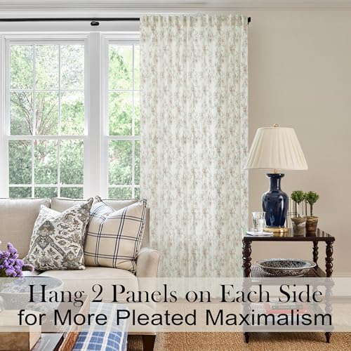 Primitive Linen Curtains 96 Inches Long 2 Panels Set,Brown Cream Beige