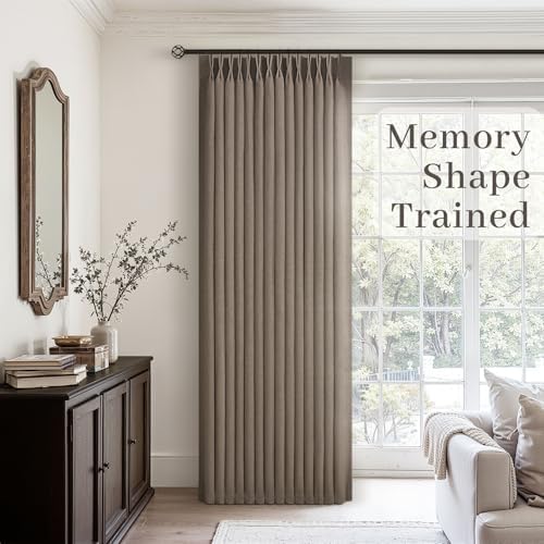 Dark Taupe Linen Curtains Pinch Pleated 94 Inch Long 2 Panels for