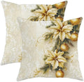 Christmas Pillow Covers Set of 2, Gold and Cream Holiday Floral Throw