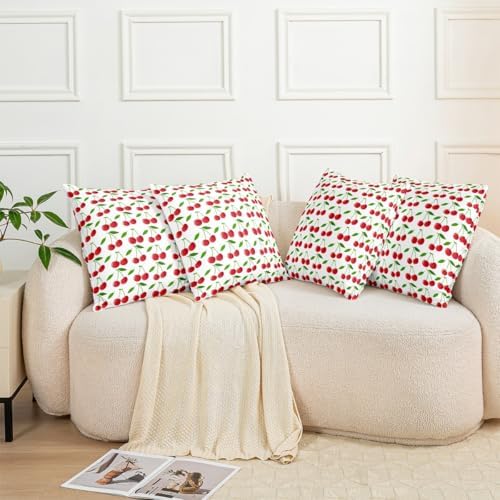 jejeloiu Kids Girls Cherry Prints Throw Pillow Covers Set of 2 22 x