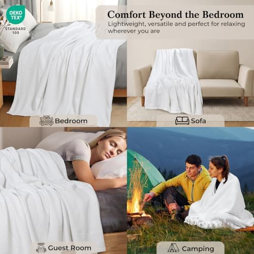 ROYALE LINENS Cotton Waffle Blanket - Breathable and Soft, Lightweight