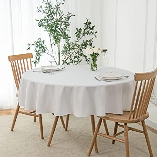 maxmill Round Linen Looking Textured Tablecloth Spill-Proof Wrinkle