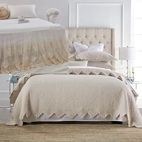 Brandream 4PC Beige Quilt Set Queen King Size Cotton Luxury Farmhouse
