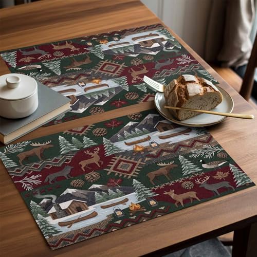 Placemats Set of 8, Western Boho Woven Placemat, Linen Place Mats for