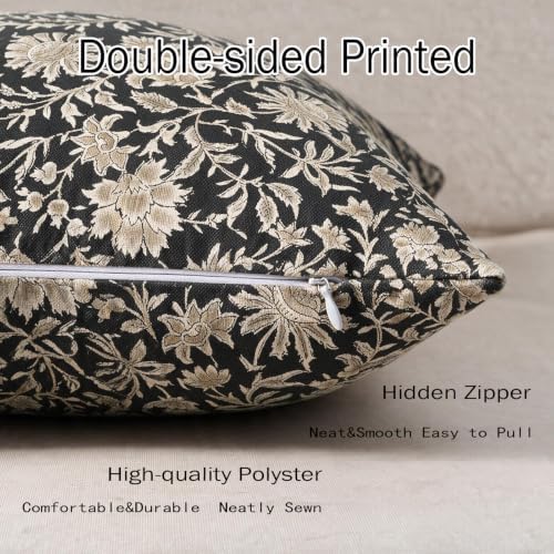 Vintage Floral Pillow Covers 18x18 Set of 2 Dark Grey Retro Botanical