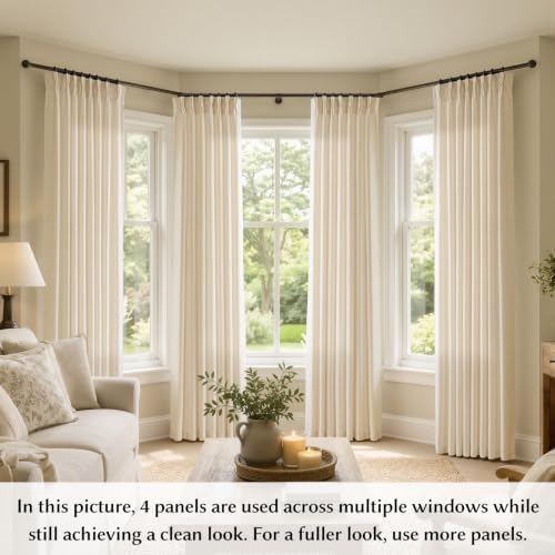 Semi Sheer Pinch Pleated Linen Curtains for Living Room 96 Inches