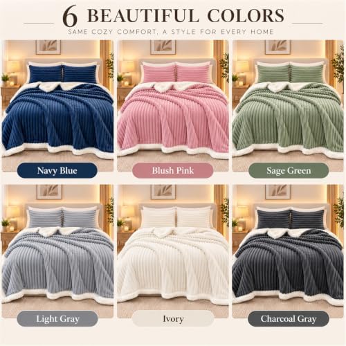 Ribbed Plush Fleece Blanket Double Layer Warm Throw Blanket for Bed
