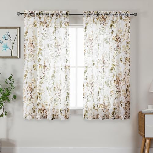 OWENIE Crushed Sheer Curtains 63 Inch Length 2 Panels Set, Sheer
