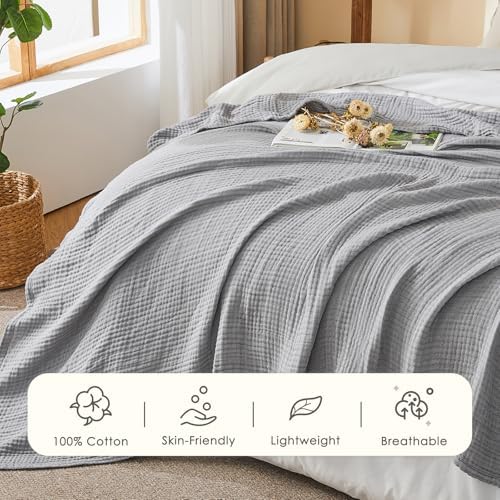 EMME Muslin Cotton Blanket Adults Heather Grey King 108" X 90"