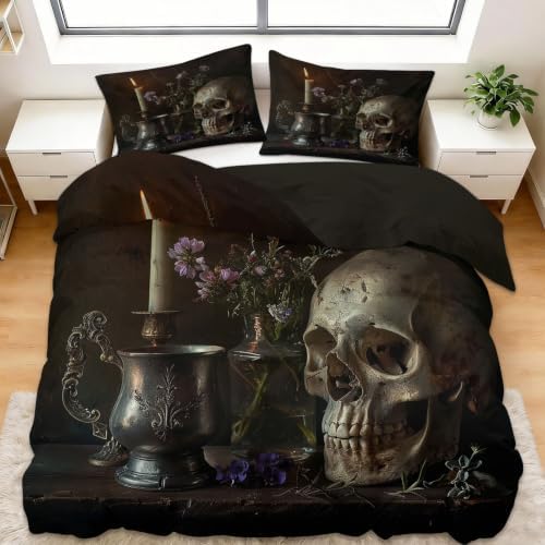 King Duvet Cover Set Retro Art Skull Flowers 3D Printed Bedding Sets
