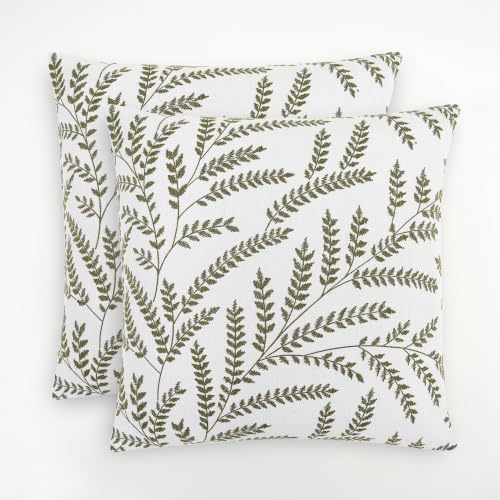 Pack of 2 Linen Blend Jacquard Botanical Throw Pillow Covers 20x20