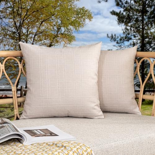 Kevin Textile Outdoor Waterproof 18”x18” Pillow Covers 2 Pack, Light