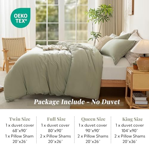 MILDLY Duvet Cover King Ultra Soft Comforter Cover Set 3pcs, Mist Sage