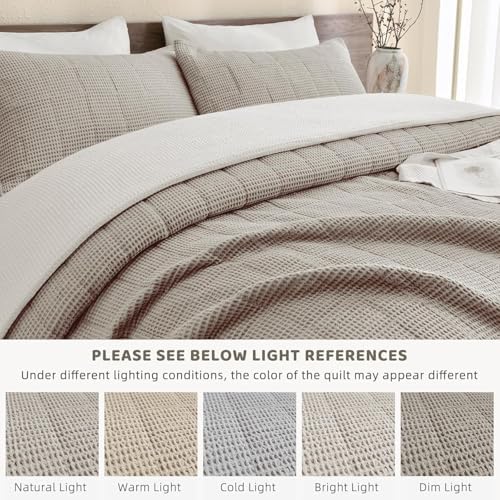Sanracie Cotton Queen Size Quilt Bedspread (90"x98"), Dark Khaki