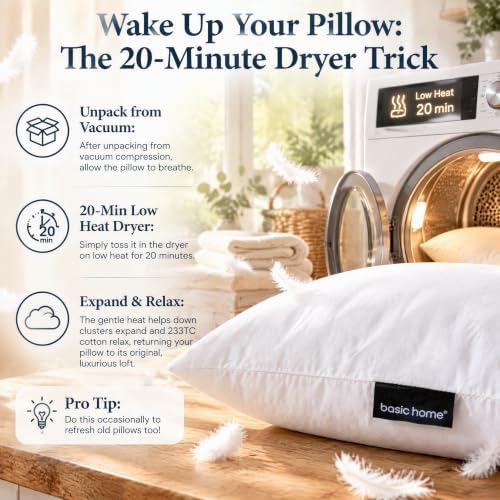 basic home® Hotel-Style 20x20 Goose Feather Pillow Insert for Sofa &