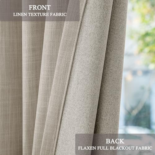 Fcosie Light Beige Extra Long Linen 100% Blackout Curtains 120 Inches