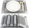 DACHUI Placemats Set of 6, Linen Look Woven Place Mats (Silver Grey)
