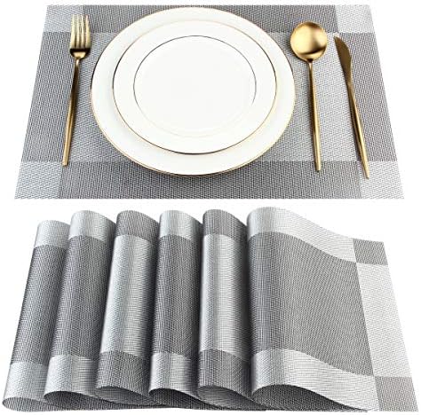 DACHUI Placemats Set of 6, Linen Look Woven Place Mats (Silver Grey)