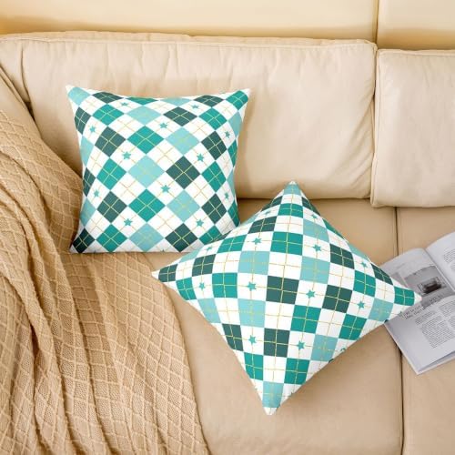 Erosebridal Grid Checkered Green Set of 2 Throw Pillow Covers 20x20