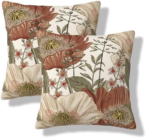 Vintage Flower Pillow Covers 18x18 Set of 2 Floral Botanical