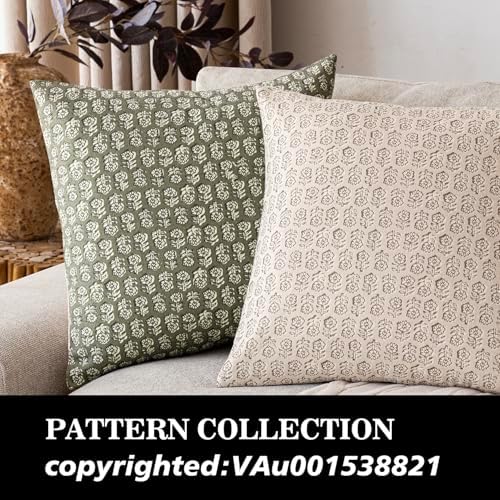 Foindtower Decorative Floral Print Throw Pillow Covers 22×22 Sage