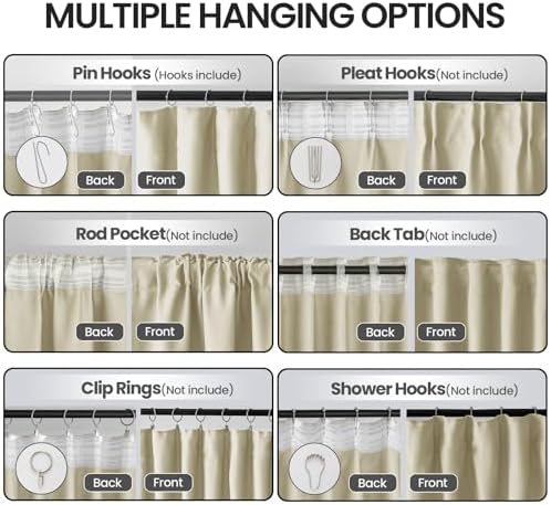 Long Black Out Curtains for Bedroom, Beige, 52" Wx108 L, 2 Panel