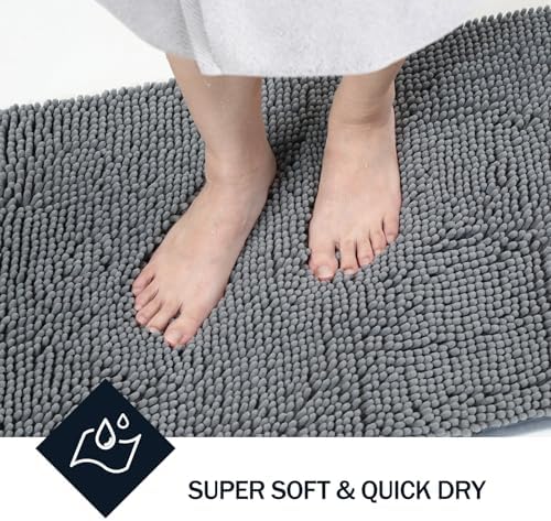 LINLA Bathroom Rugs Sets 2 Piece, Absorbent Soft Chenille Bath Mat