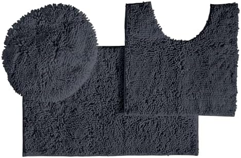 LuxUrux Chic Charcoal Bliss Bath Mat Bundle U-Shaped Contoured
