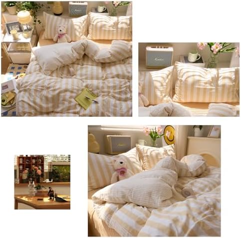 LifeTB Vintage Striped Duvet Cover Set King Size, 3 Pieces Blush Beige