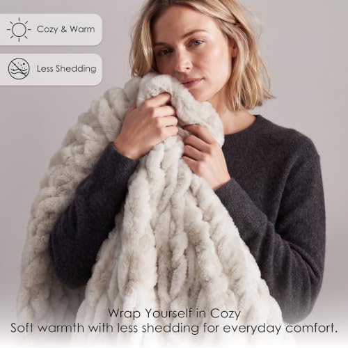 palassio Double-Sided Ruched Faux Fur Throw Blanket, Grey, 60" x 80"